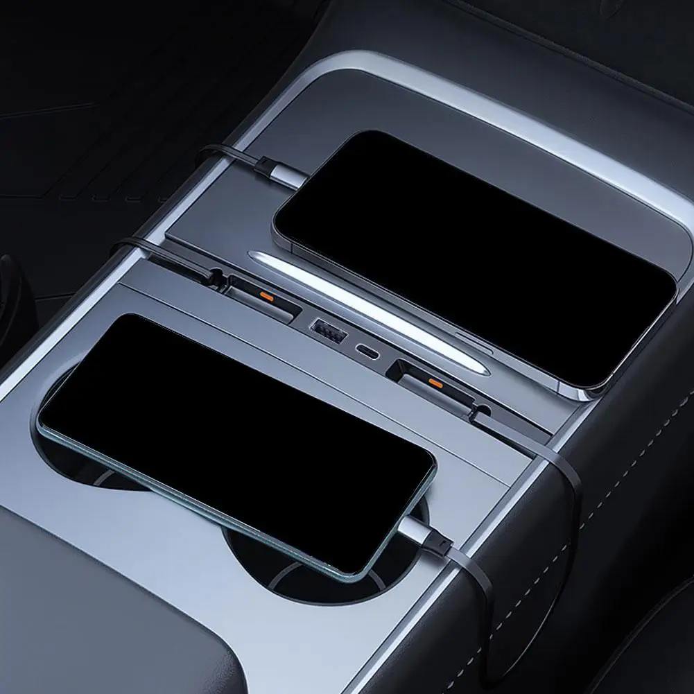 Car Central Control Docking Station USB  A Type C Hub Charger For Tesla Model 3/Y/YL Retractable Charging Cable Adapter