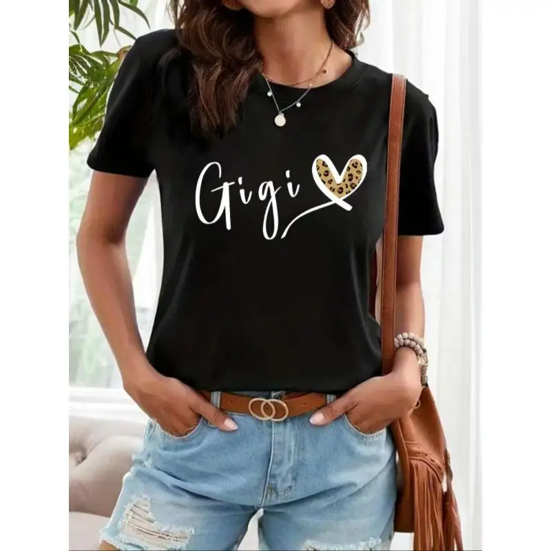

Women's Letter & Heart Print Round Neck Sports Tee without Necklace, Summer Clothes, T-shirt for Summer, Sport & Outdoor Clothin