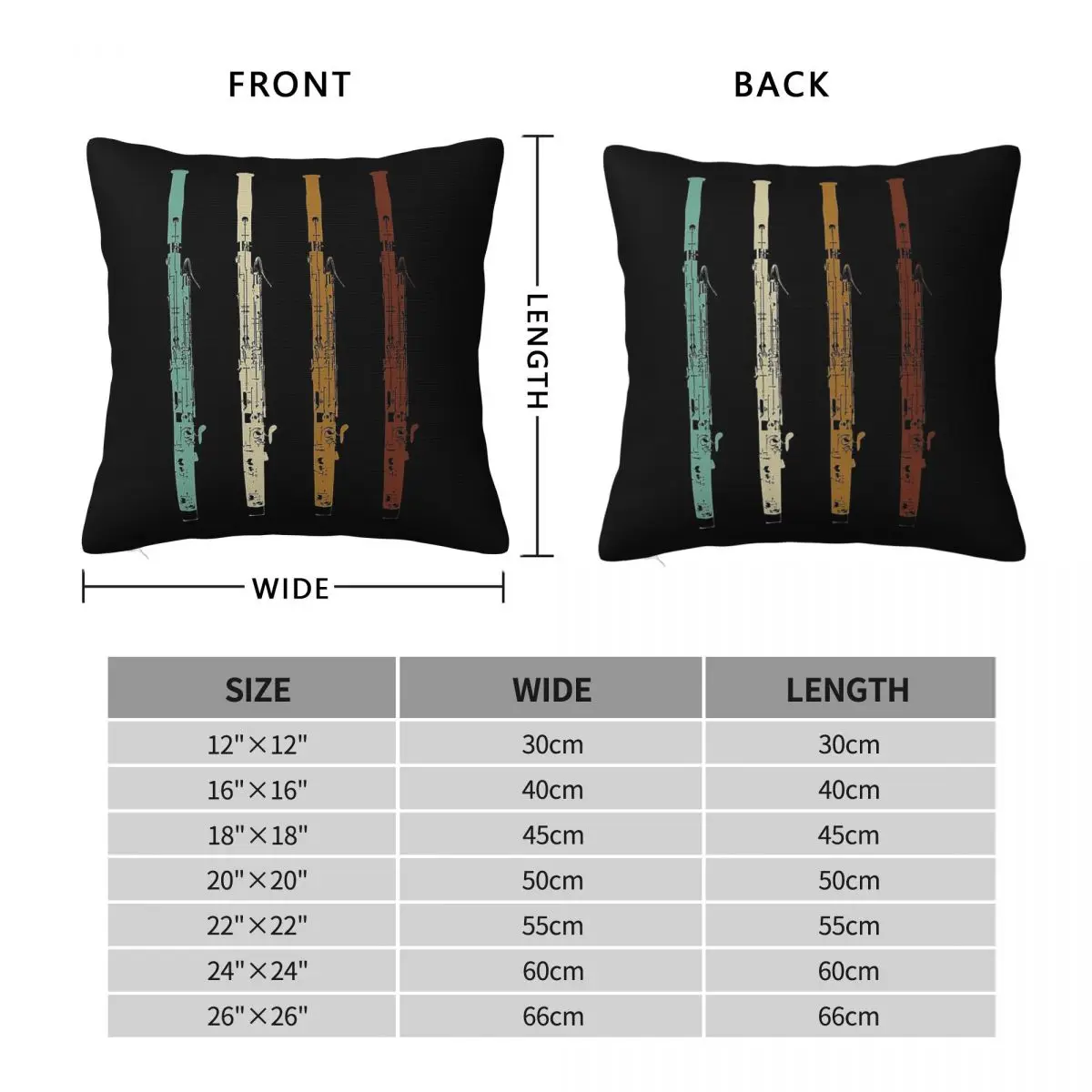 Retro Vintage Bassoon Square Pillowcase Polyester Linen Velvet Pattern Zip Decor Sofa Seater 45x45