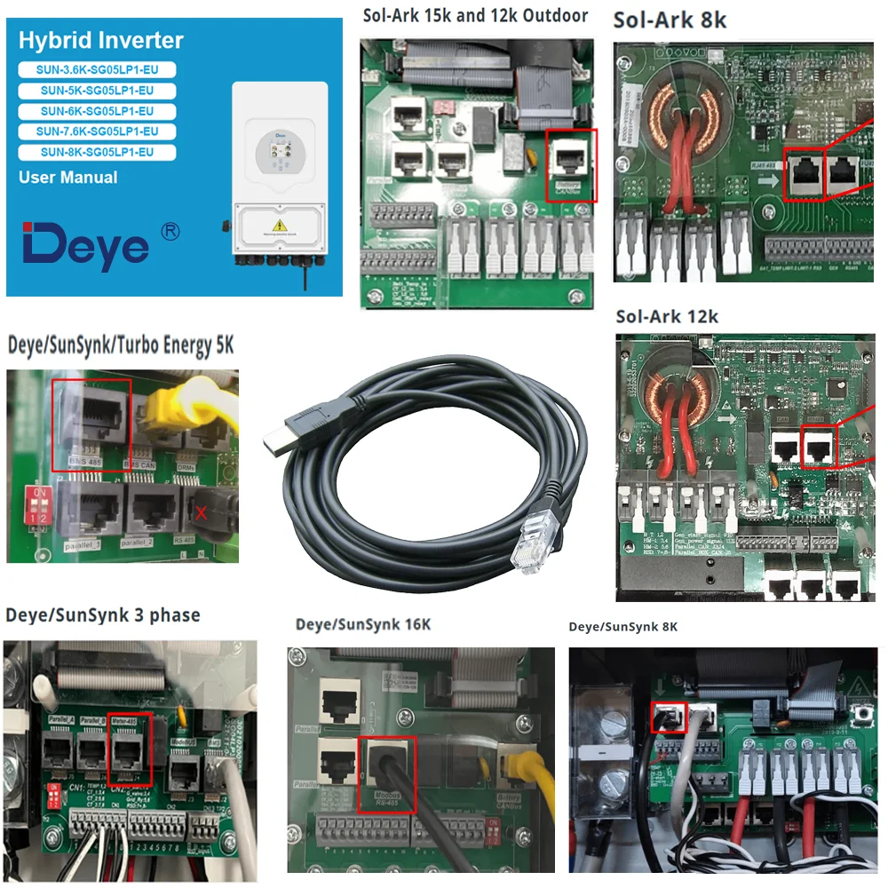 FTDI RS485 Cable for Deye Hybrid Inverter BMS SUN 3.6K SG05LP1 EU SunSynk Turbo 5K Sol Ark 15K SolarAssistant Config  Cable