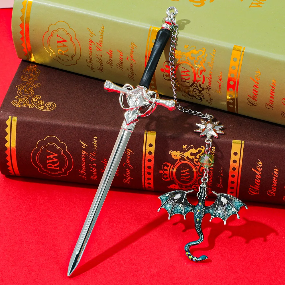 

1pc Alloy Sword Dragon Bookmark Birthday Gift for Book Lovers and Readers Fantasy Bookworm Silver Gold Gold Pendant