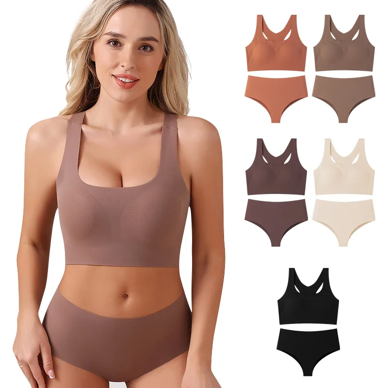Sports Seamless Wire-free Bra Set Feminine Push-up Beautiful Back Vest Women Lingerie Set Plus Size Sexy Underwear Brief Sets