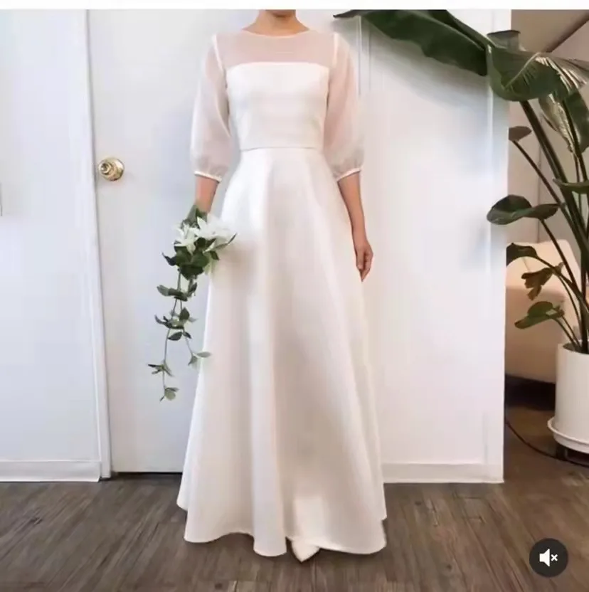 Vestido de casamento leve de cetim francês outono 2024 nova noiva retro estilo tribunal vestido de porta de cetim