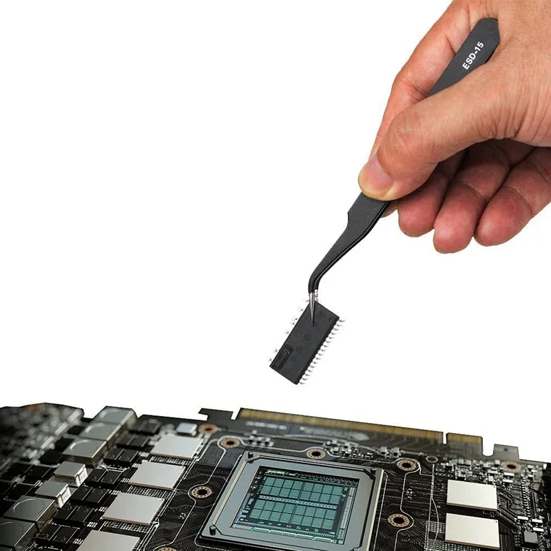帯電防止ステンレス鋼ピンセット,6個,メンテナンスツール,産業用精密湾曲ストレートピンセット,修理ツール