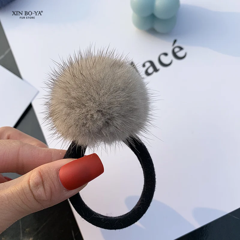 Real Mink Fur Pompom Cute Hair Accessories Girl Pom Pom Headwear Flower Hair Bands For Girls Women Hair Ring Eeaddress