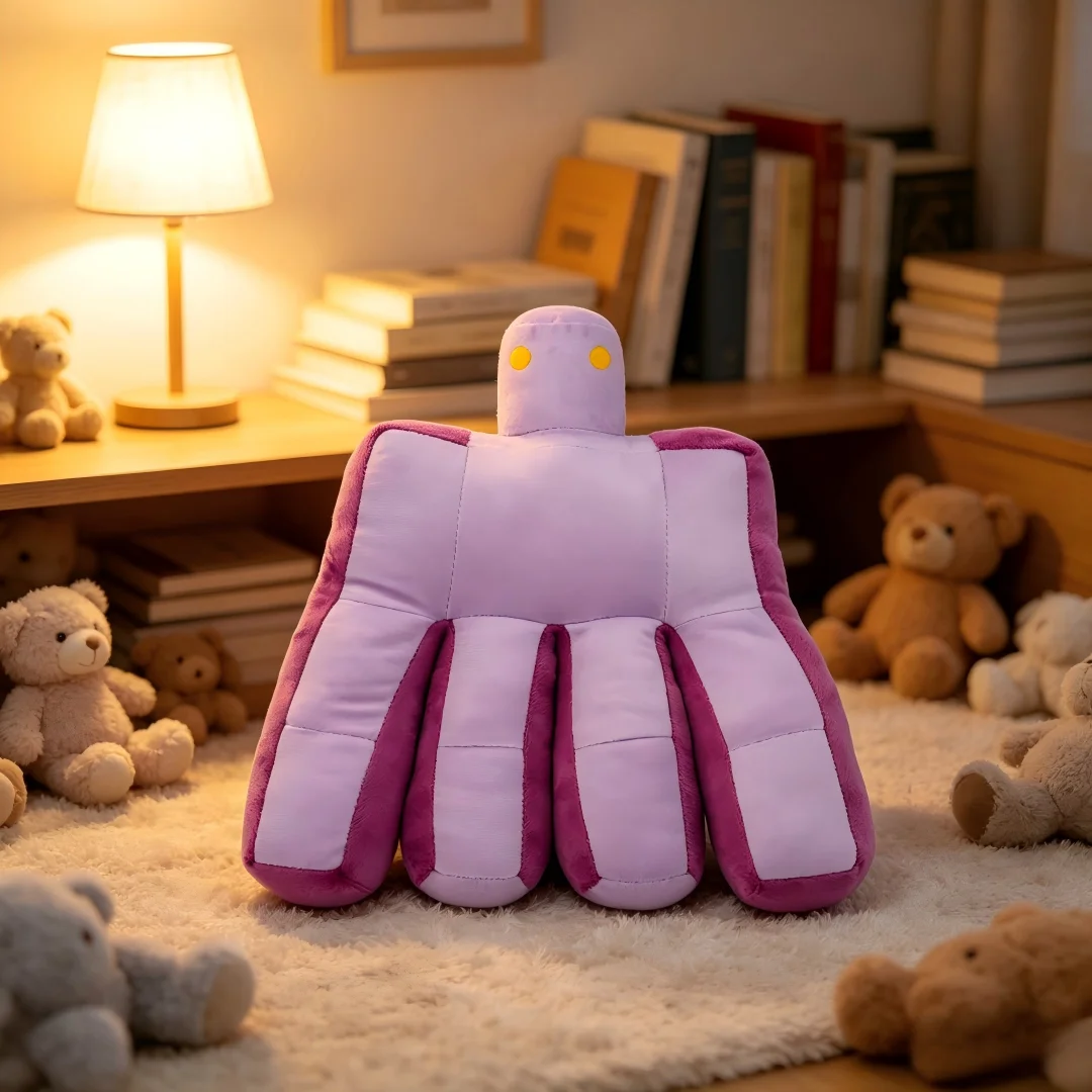 

25CM Cute Purple Hand Shaped Plush Toy with Yellow Eyes Soft Stuffed Doll for Kids Birthday Gift Children Room Decoration