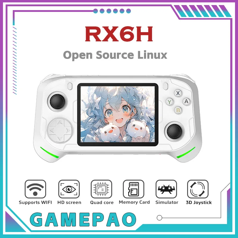 New RX6H Open Source Retro Handheld Video Game Console 3.5 Inch IPS Screen Portable Linux System Pocket Player with 128GB Games