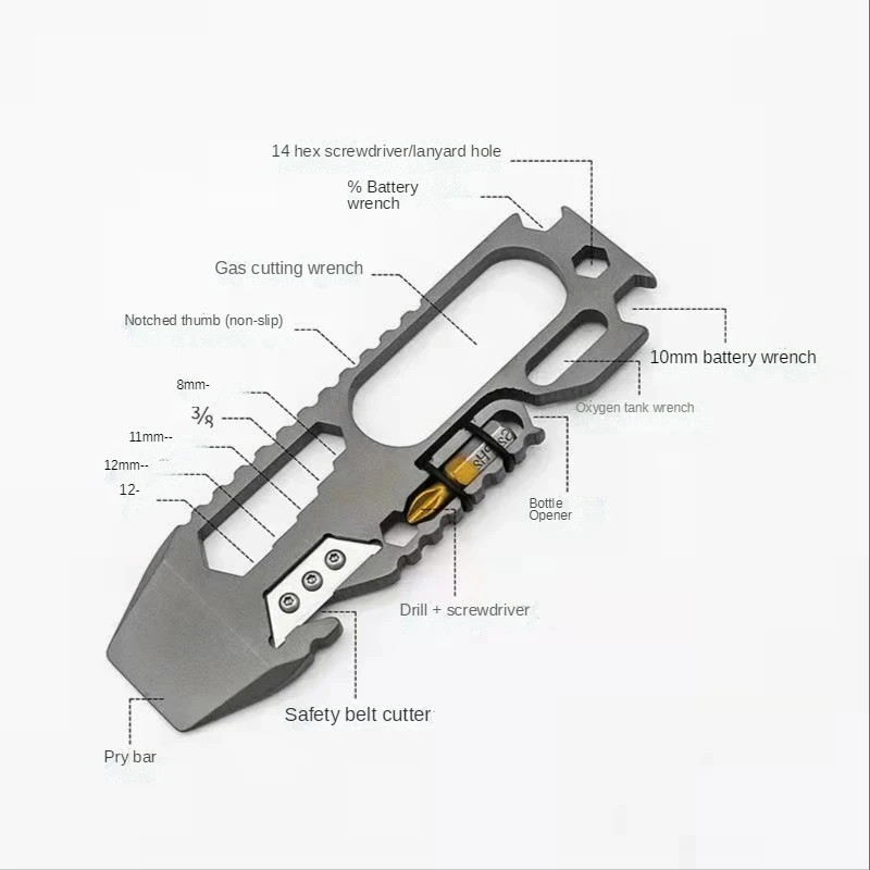 11 IN 1 Multifunctional Crowbar Titanium Alloy EDC Bottle Opener Knife Hexagon Wrench Outdoor Survival Camping Portable Tool