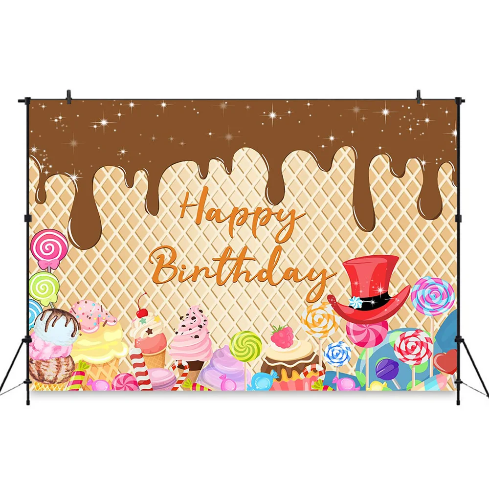 Candy Themed Party Decoration Background Banner Chocolate Factory Ice Cream Sweet Girl Birthday Backdrop Children Photo Shooting