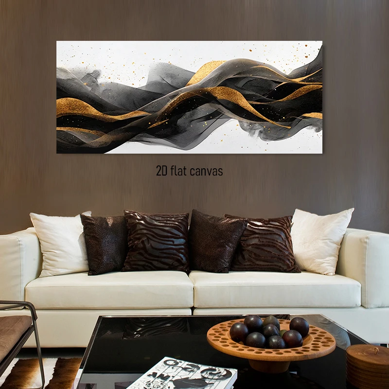(1PC Unframe)1 abstract decorative painting with black and gold interwoven flowing lines, simple and atmospheric home decoration