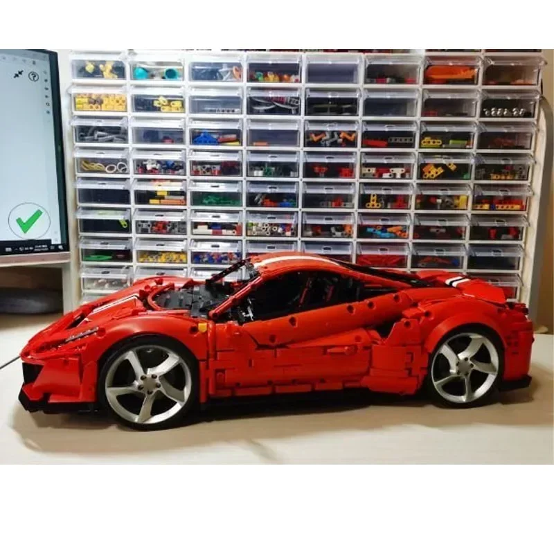 MOC-136039 สีแดงใหม่ไฟฟ้า RC Supercar ชุด Splicing Building Block รุ่น 3569 ชิ้นส่วนอาคารบล็อกของเล่นเด็กของขวัญ