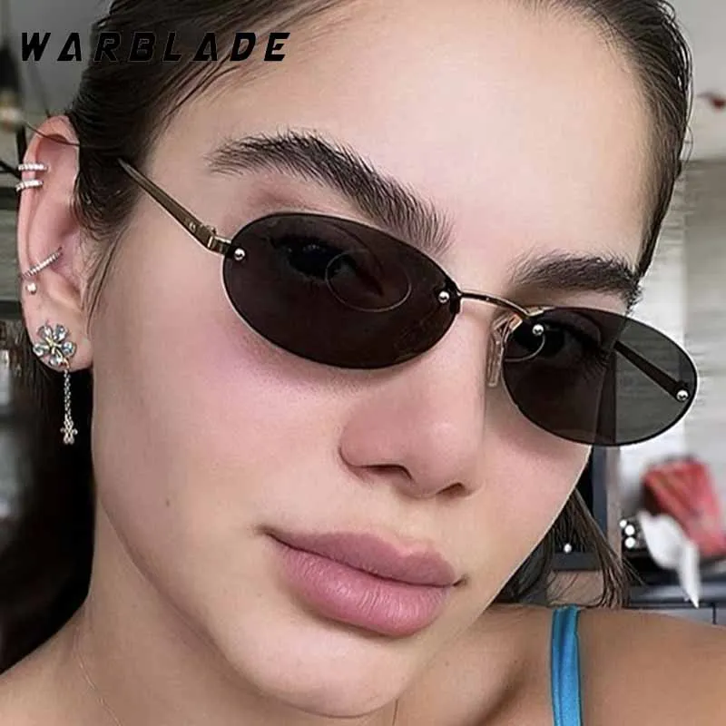 

New Luxury Rimless Metal Oval Women's Sunglasses Designer Brand Men Sunglass Fashion Outdoor Travel Drive Shade Eyewear UV400