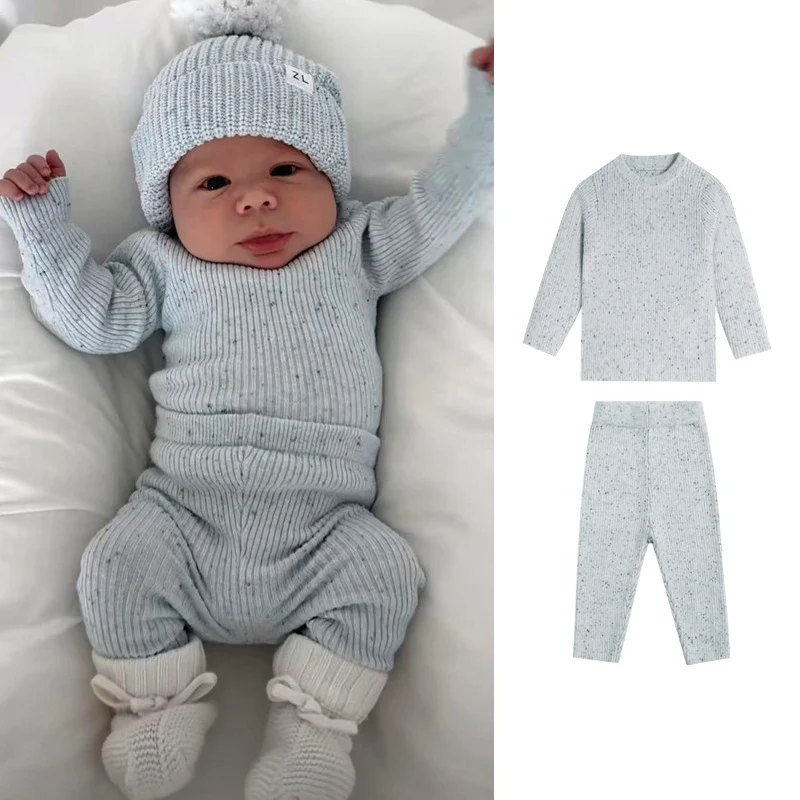 0-3T Newborn Kid Baby Boy Girl 2pcs Clothes Set Knit Pullover Top Sweater Set Pant Suit Casual Thick Warm Winter Two Piece Set
