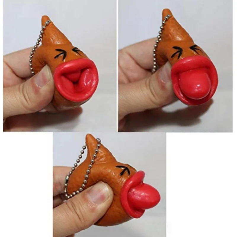 Squishy Fidget Toys Tongue Sticking Stool Keychain Creative Prank Novelty Squeeze Stress Relief Venting Party Adults Funny Gifts