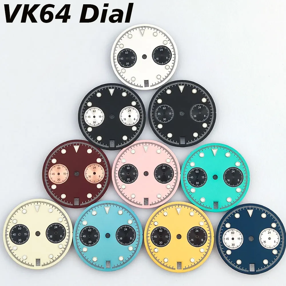 29mm Zifferblatt VK64 Uhrenzifferblatt 6-Uhr-Kalenderanzeige Grünes Nachtlicht Passend für VK64 Quarz-Chronographen-Uhrwerk Ersatzteile