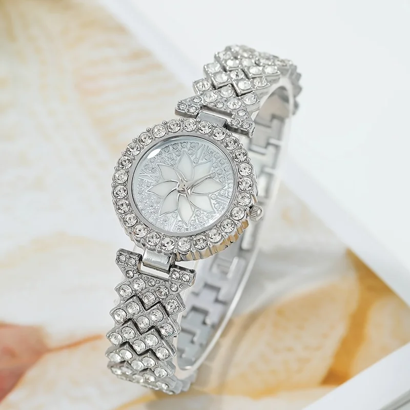 6Pc/Set 1Pc Rhinestone Decor Quartz Watch & 5Pcs Bracelet Fancy Women Watches Jewelry Sophisticated And Stylish Women Watch