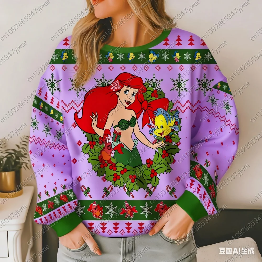 عيد ميلاد سعيد ارييل ليتل ميرميد الأميرة ربيع الخريف المرأة البلوز القمم 2025 موضة زوجين هوديي البلوز