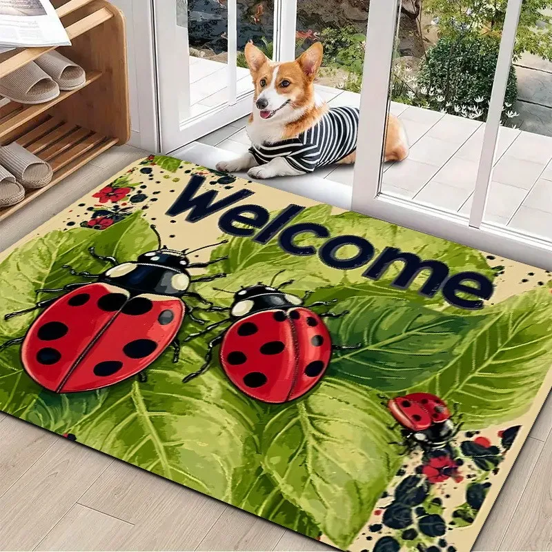 Group Cats Huddle Under Printed Umbrella In Rainy Background Art Print Anti Slip Rectangular Entrance Front Door Decor Floor Mat