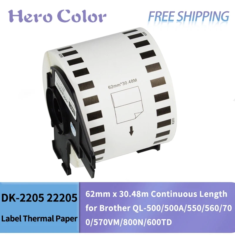 

DK-2205 Label Thermal Paper 62mm x 30.48m Continuous Length for Brother QL-500/500A/550/560/700/570VM/800N/600TD