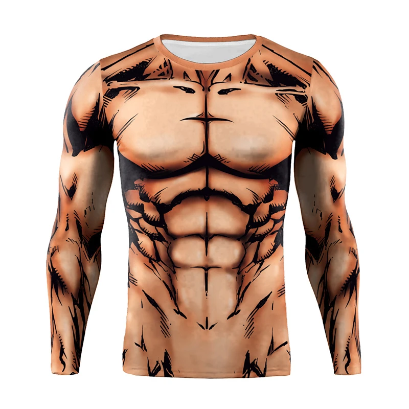 Muscle Tattoo Mens Compression T-shirts Long Sleeve Wolf Dragon Sportswear Rashguard Fitness Gym Tops Tees Streetwear Tshirt