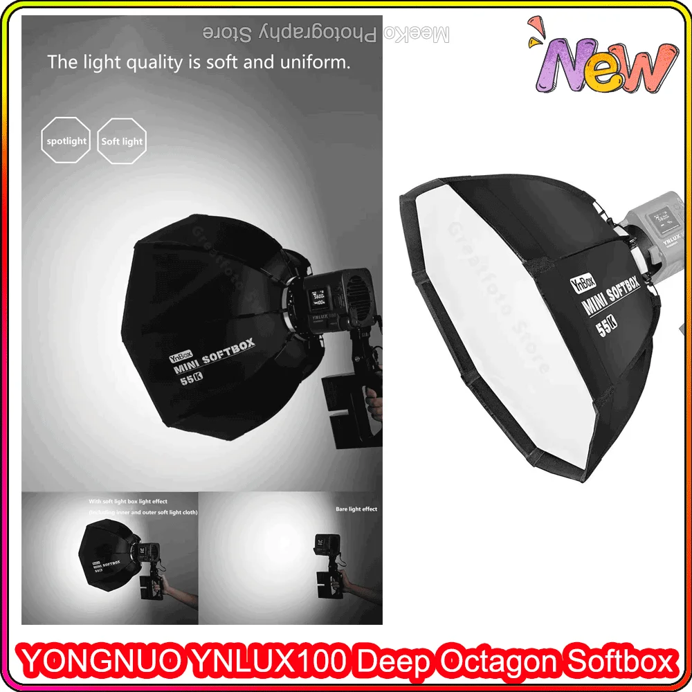 YONGNUO YNLUX100 Deep Octagon Softbox 55CM with Grid Bowen Mount for Colbor CL60 Aputure Amaran 60x 200X 300d II Sokani X100