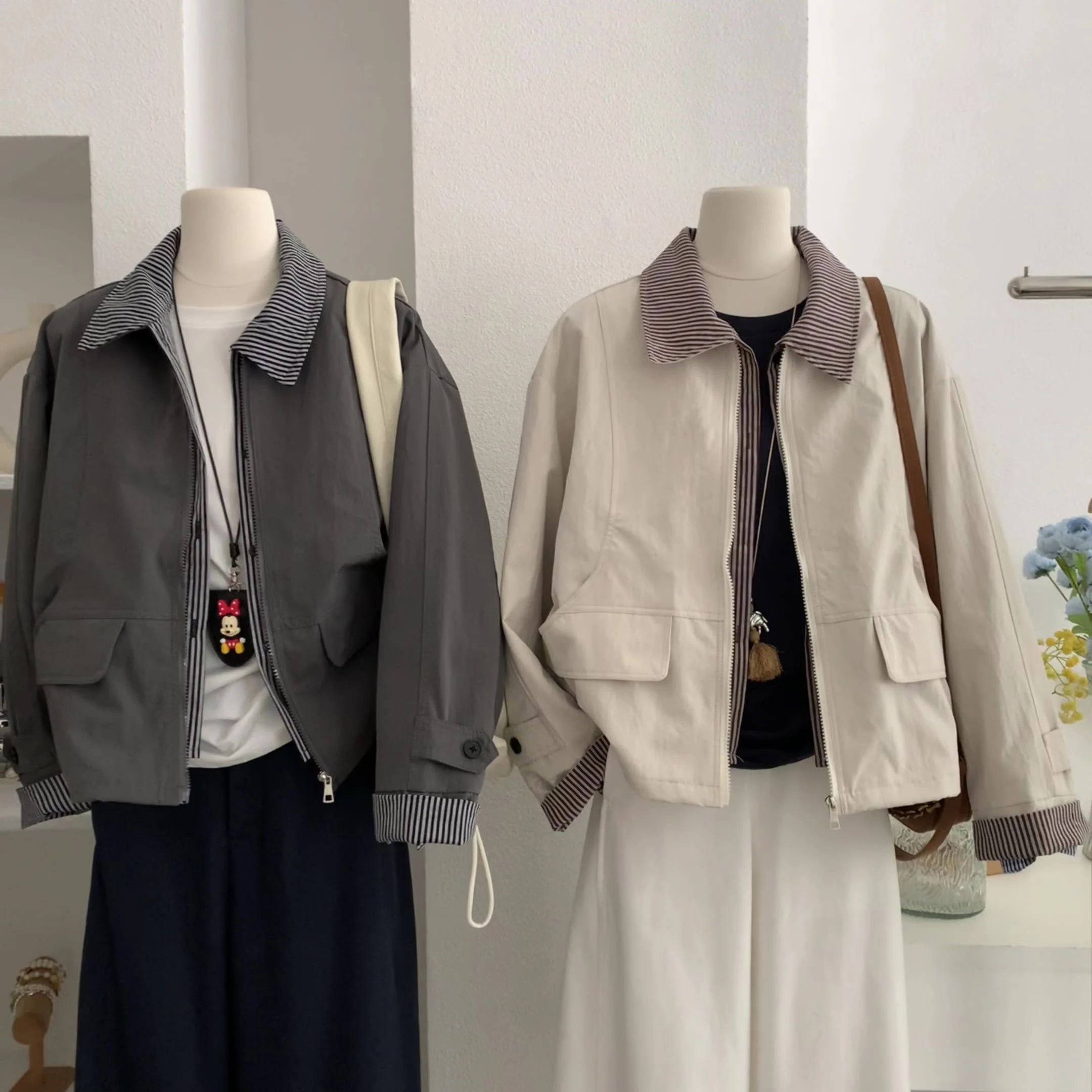 

Splicing Striped Fake Two-piece Jackets for Women Autumn Fashion Lapel Long Sleeve Casual Coat Female Daily Loose Outwear