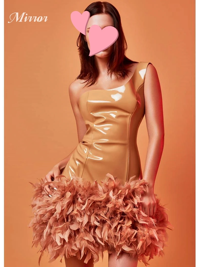 

Mirror Dress Elegant Vintage Sweet Orange Feathers Sexy Satin Summer Customize Formal Occasion Prom Dress Evening Party Gowns