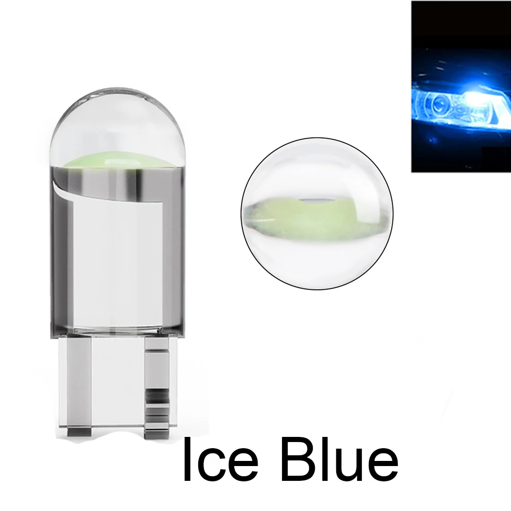 2/10 Stück W5W 194 T10 Glasgehäuse COB LED Autolampe 3000K 6000K Weiß Blau Rot Keilförmige Kennzeichenleuchte Innenraumbeleuchtung