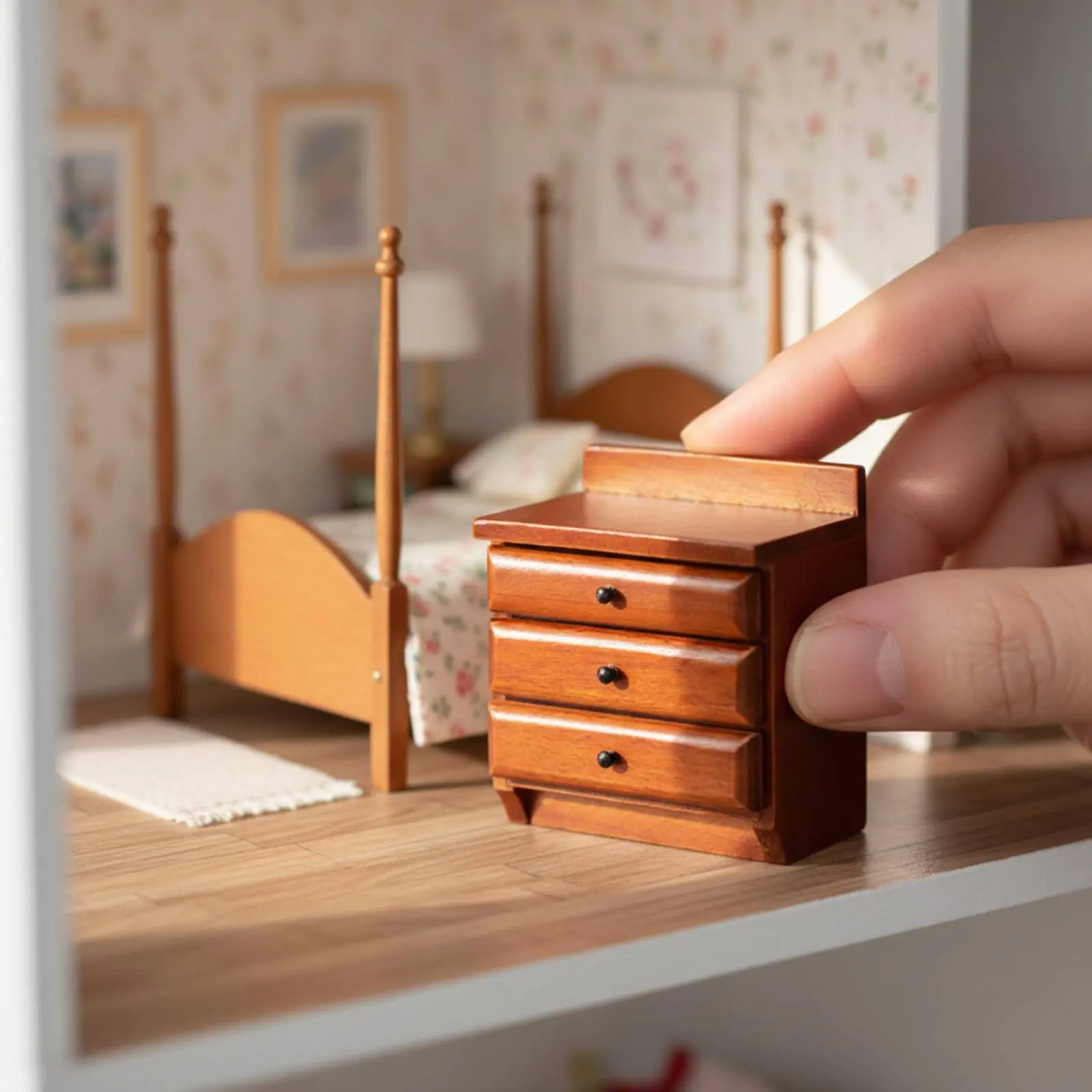 1:12 Scale Nightstand Realistic Look Dollhouse Nightstand Wooden Dollhouse Cabinet Lifelike Design Miniature Furniture
