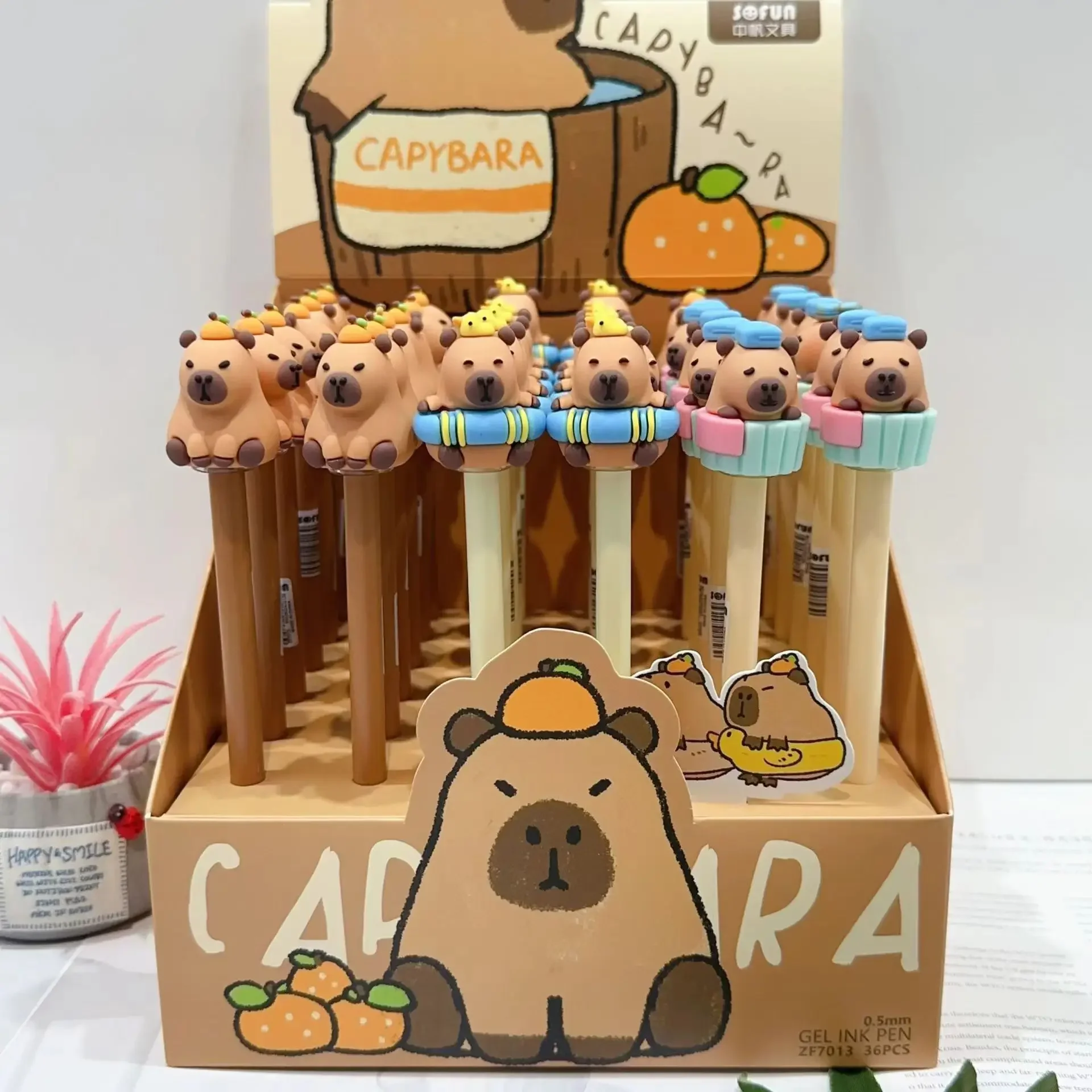 Capybara-Bolígrafo de dibujos animados para estudiantes, bonito bolígrafo neutro negro de 0,5mm, suministros de oficina para premios de aprendizaje, regalo escolar, 3 piezas