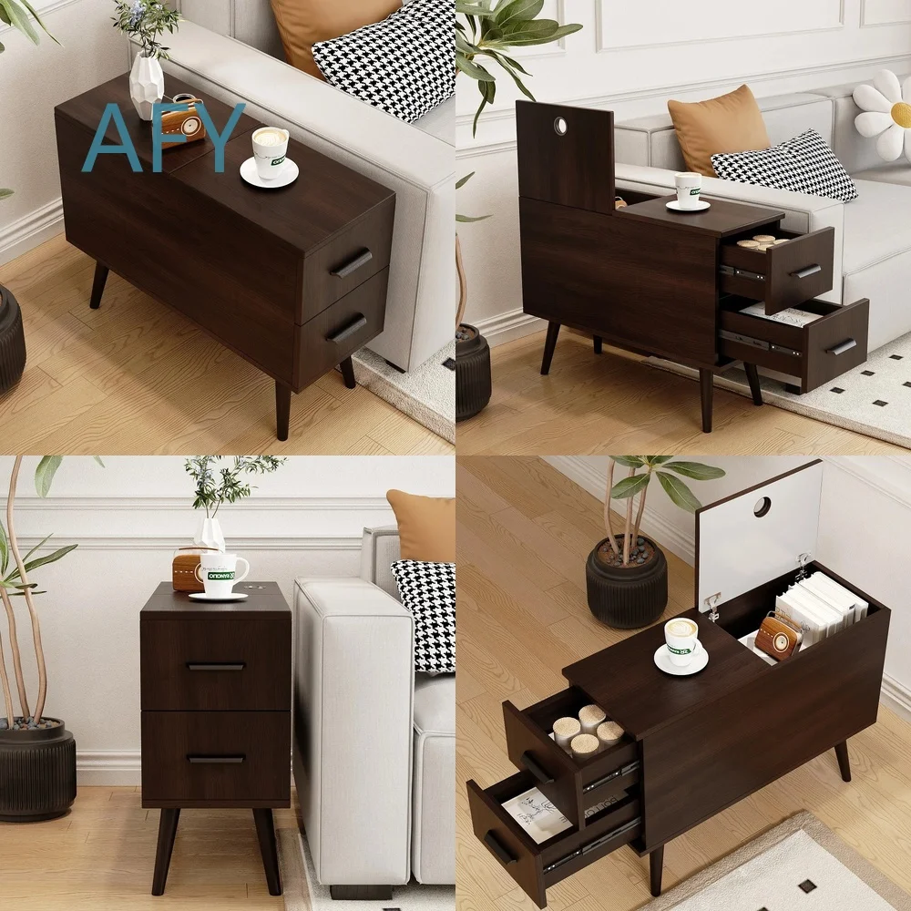 New Custom High-Quality Home Furniture Multi-Functional Brown Rectangular Bedside Table for Sofa Coffee Table Side Table for