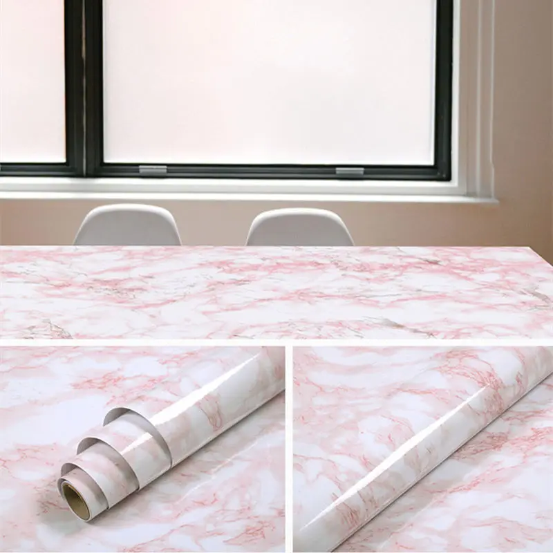 Kitchen DIY Self-Adhesive Waterproof Oil-proof PVC Wall Stickers Cabinets Countertop Wallpaper Bathroom Desktop Renovation Films