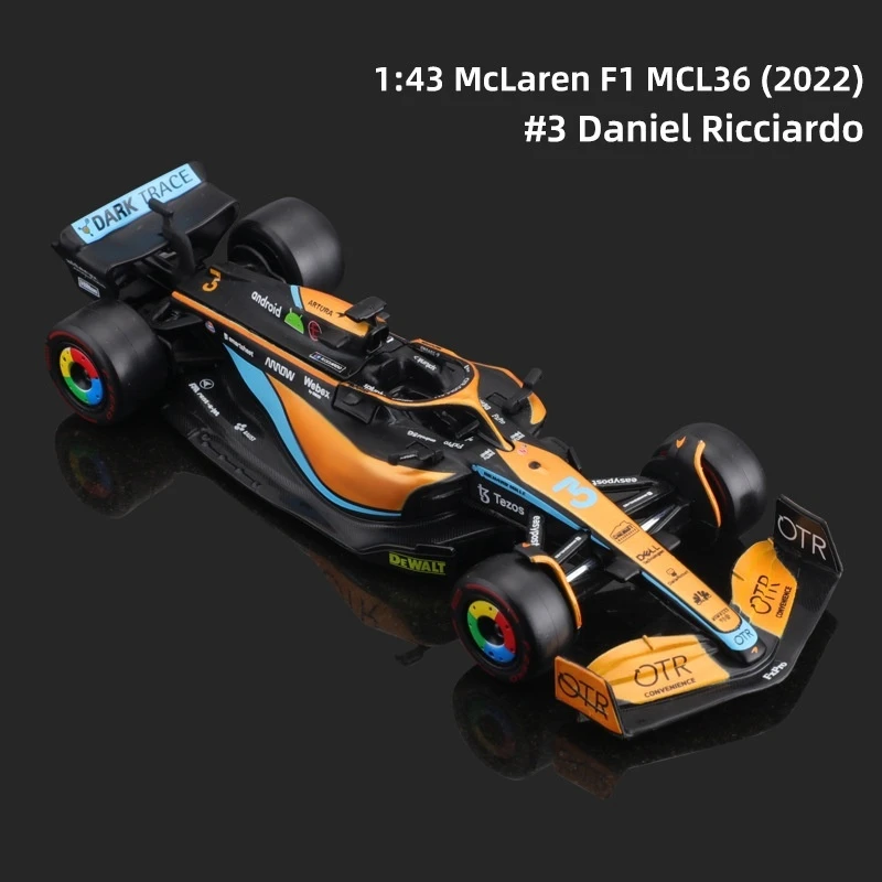 Bruago 1:43 Mclaren Mcl36 Formula 1 Race Car 3 Daniel Ricciardo 4 Lando Norris Die-Casting Alloy Car Model Decoration Boy Toy