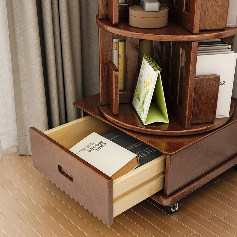 Solid wood bedside bookcase mobile home bedroom modern simple shelf locker with wheel rotating bookshelf integrated