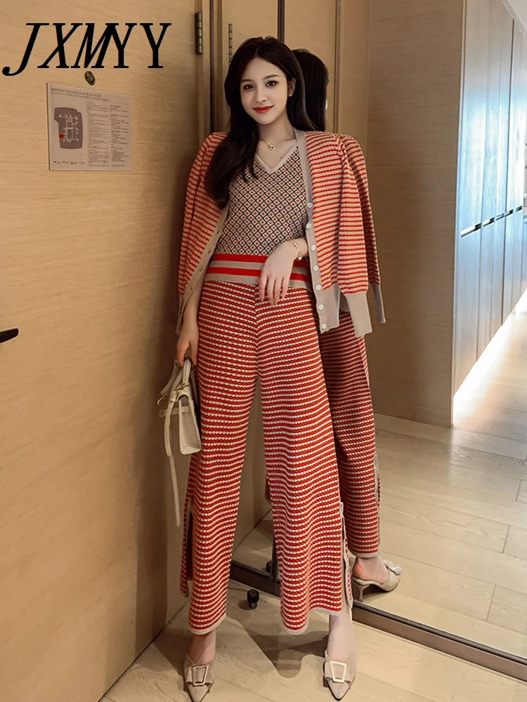 Three-Piece Suit for Women, Casual Style Sweater, Single Breasted, Loose Outfit, Outside Wearing, Autumn and Winter Fashion