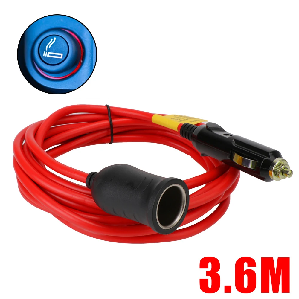 12V 24V Car Cigarette Lighter Extension Cord 3.6 M Socket Female Socket Plug Auto Charger Cable with 15A Fuse 