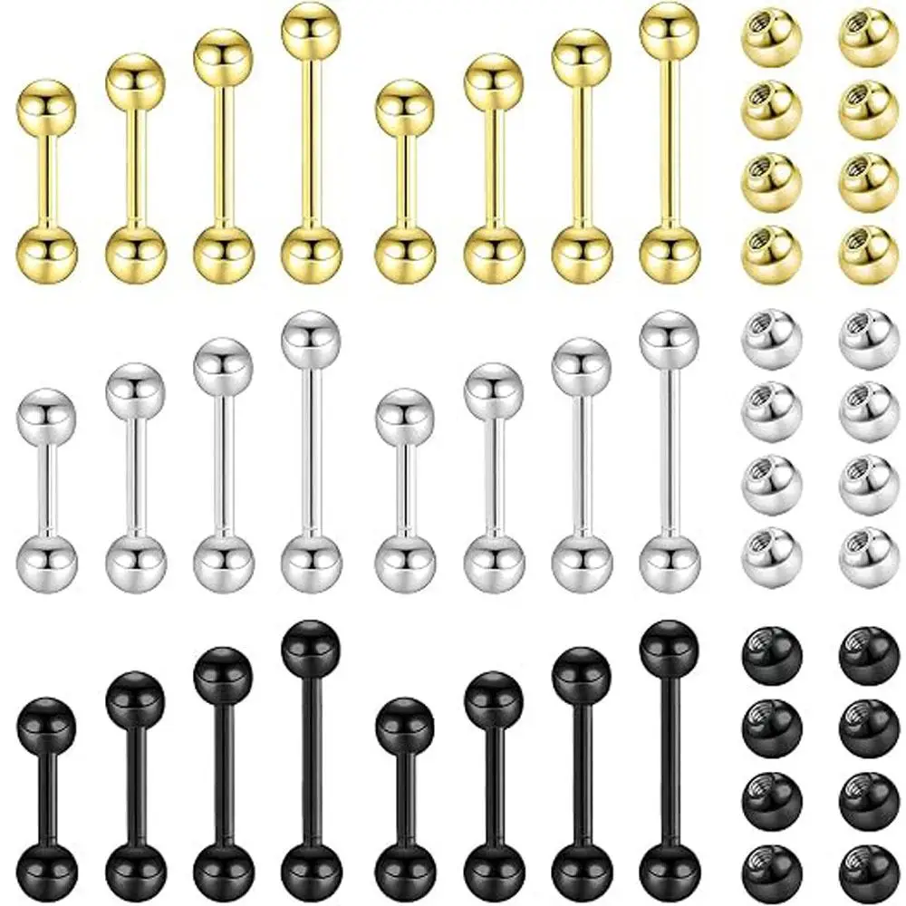 48Pcs Set 14G Stainless Steel Nipple Tongue Rings for Straight Barbells Body Piercing Jewelry Bridge Piercings Bar 12-18mm