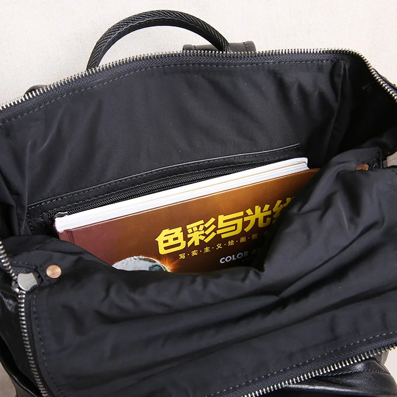 casual designer luxury handmade first layer cowhide men's backpacks outdoor travel genuine leather large black schoolbags