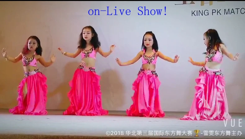 2018 Costume di danza del ventre fatto a mano di lusso per bambini/bambini/ragazze vestiti da competizione di danza orientale sexy vestito S/M/L rosa verde