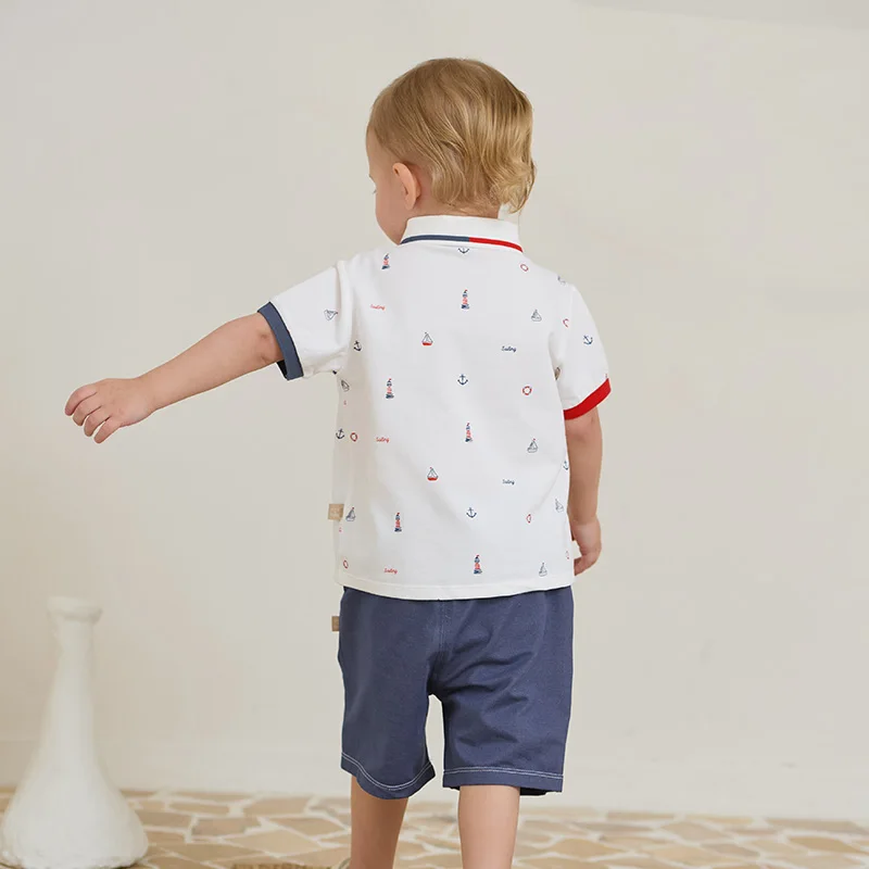 Dave Bella Short Sleeve Polo T-shirt Shorts Set for Boys Summer Two-piece Suits Children Cotton T-shirt Casual Shorts DB2251400