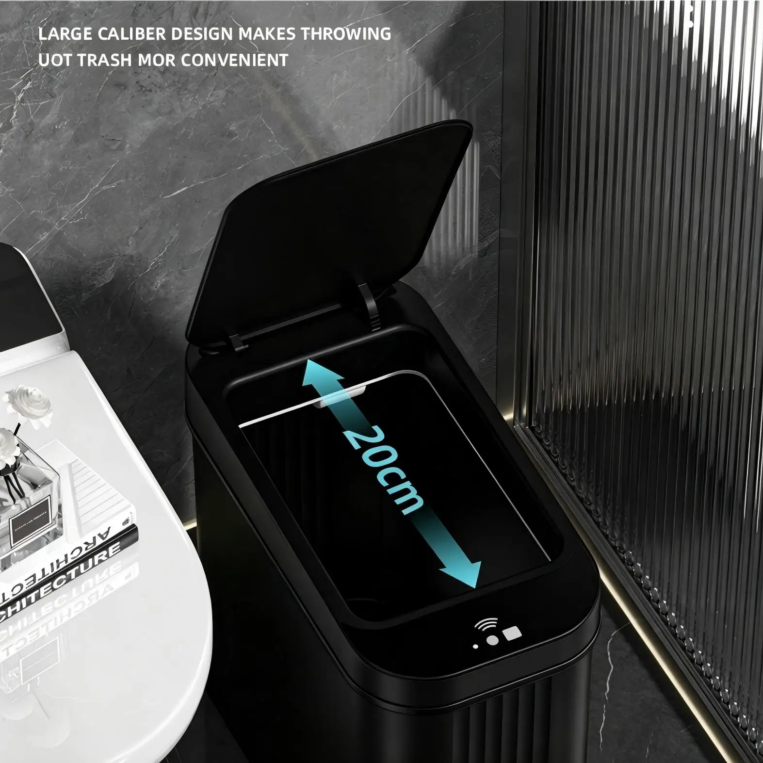 Touch Control Automatic Sensor Trash Slim Rectangular Waterproof Smart Waste Bin with Lid, Small Odor Proof Garbage Can for Bathroom Toilet Bedroom Kitchen