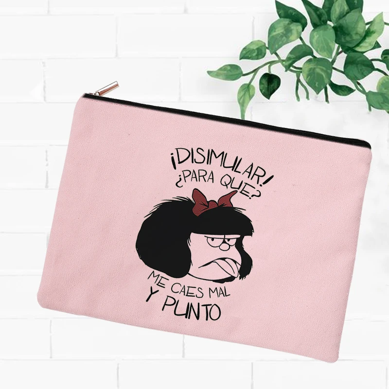 Pink Mafalda Cartoon Cute Print Canvas Cosmetic Pouch Female Aesthetic Makeup Bag Cosmetic Bag Travel Exact Woman Bags Replicas