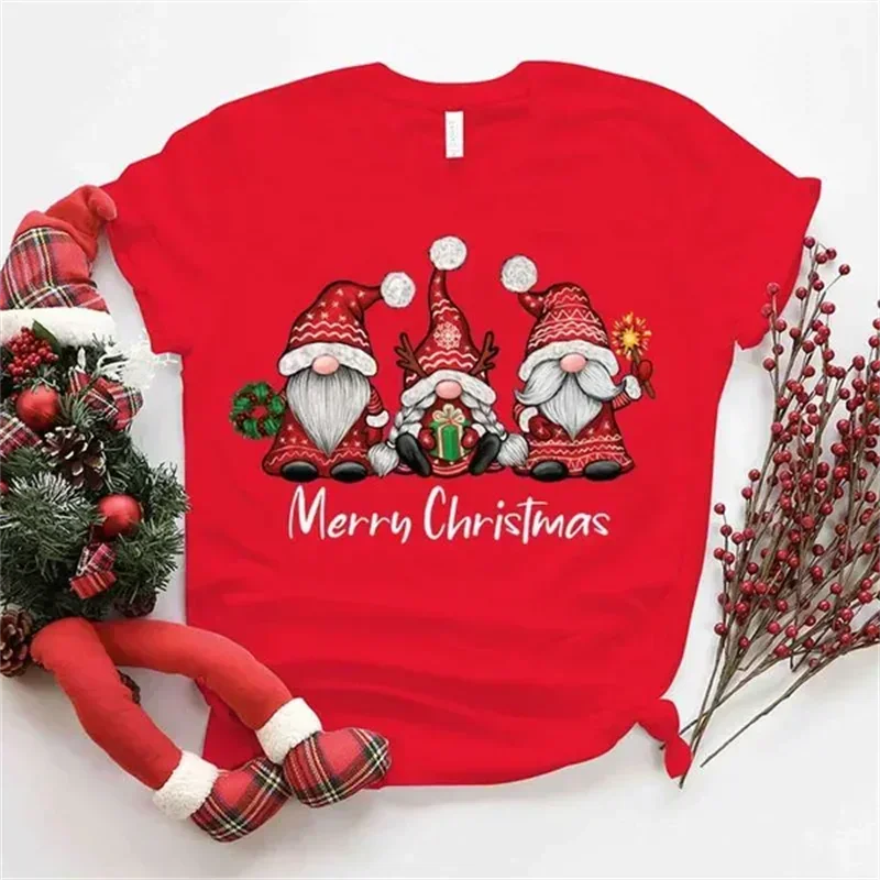 Y2k Shirt Gnomes Merry Christmas Aesthetic T-shirts Black RED Tshirts Oversized T Shirt Vintage Streetwear Summer Y2k Tops Tees