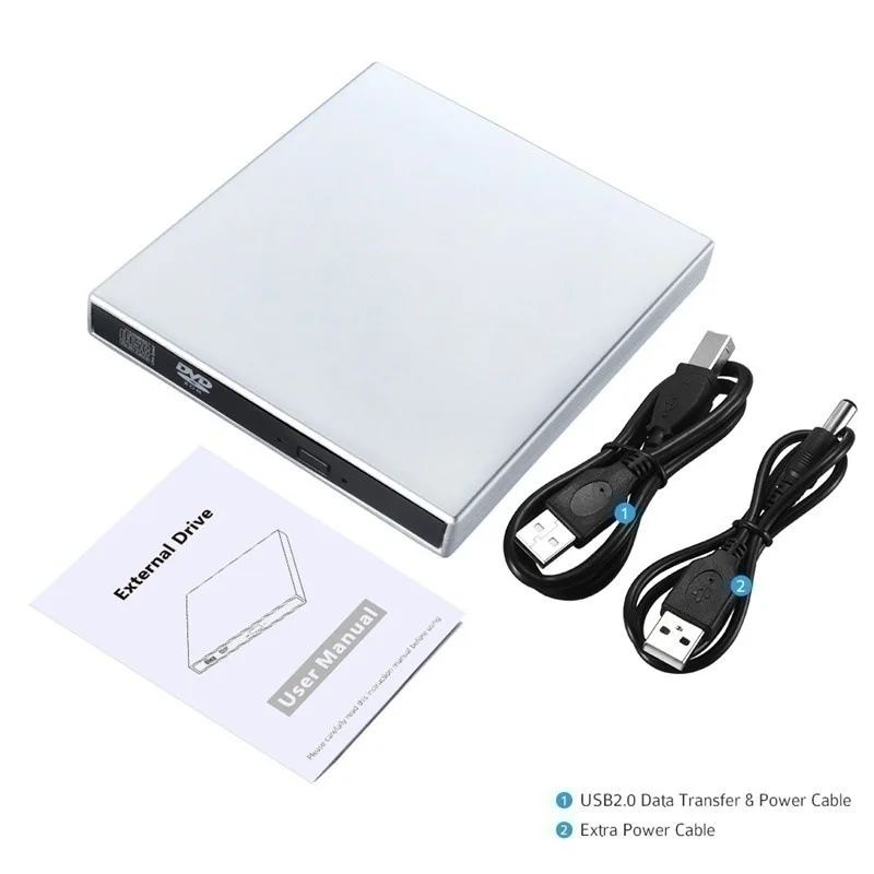 Slim External CD DVD Drive, CD-RW Drive Burner Player para Laptops e PCs Desktop, USB 2.0