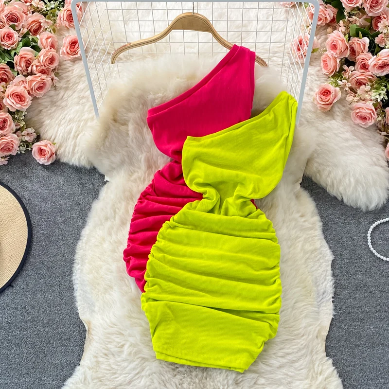 Woman Dress Elastic Bodycon Dresses for Women Skinny Pleated Sexy Vestidos Short Sleeveless Vestido 2026 Spring New