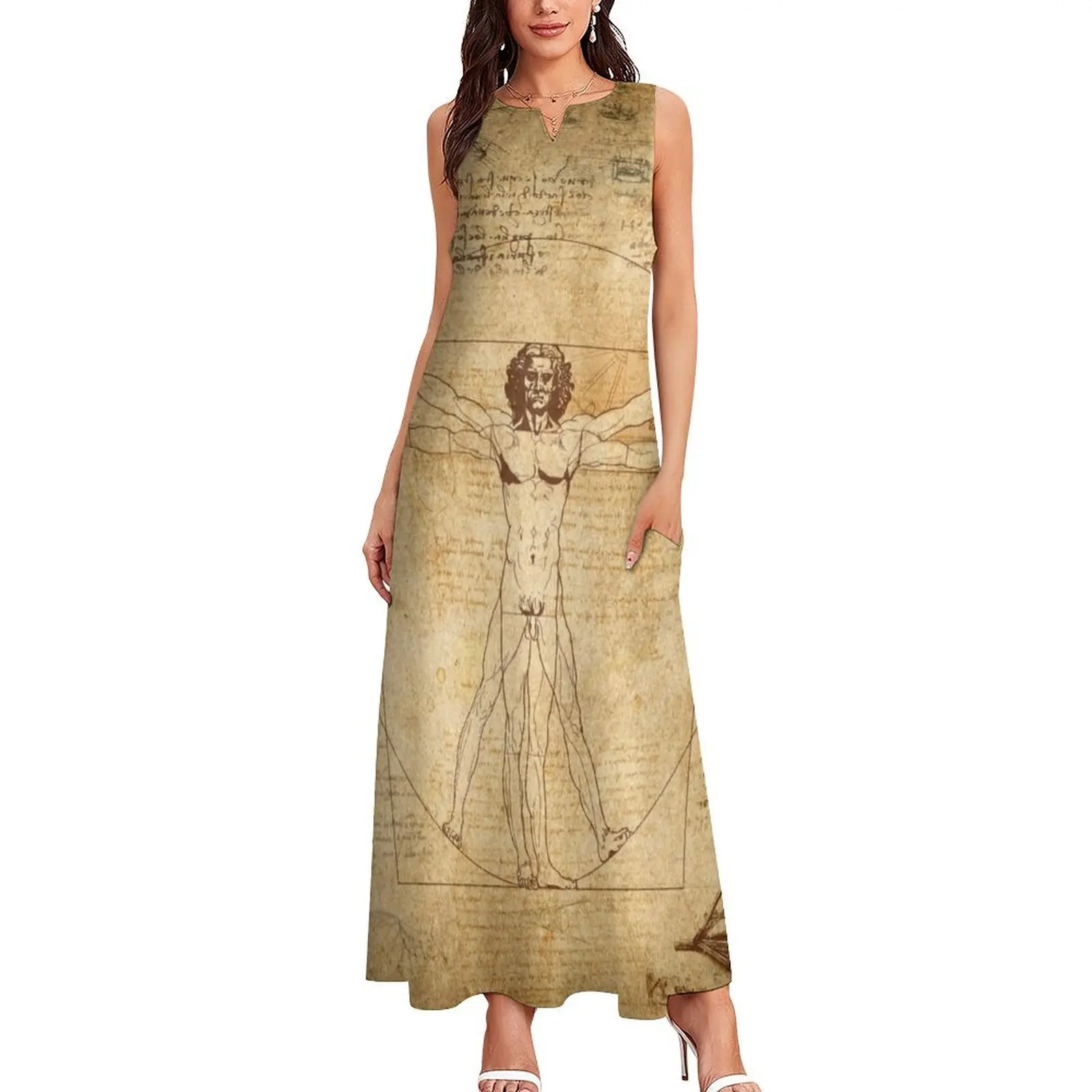 Leonardo da Vinci The Vitruvian Man (edited) Long Dress Summer skirt beach dress dress women elegant luxury