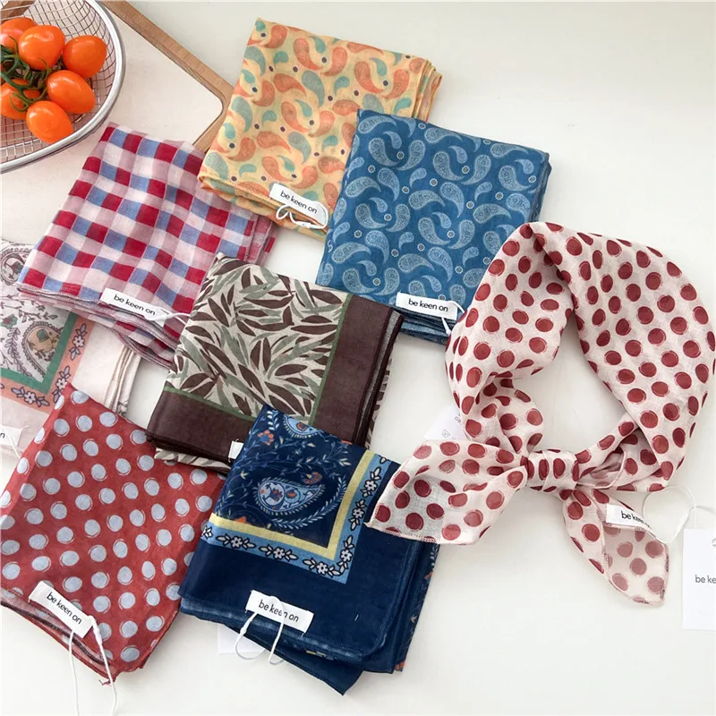 

55cm Dot Plaid Print Square Scarves Neckerchief Kerchief Multi Purpose Scarf Neck Wraps Hair Ribbon Headband Bandanas for Women