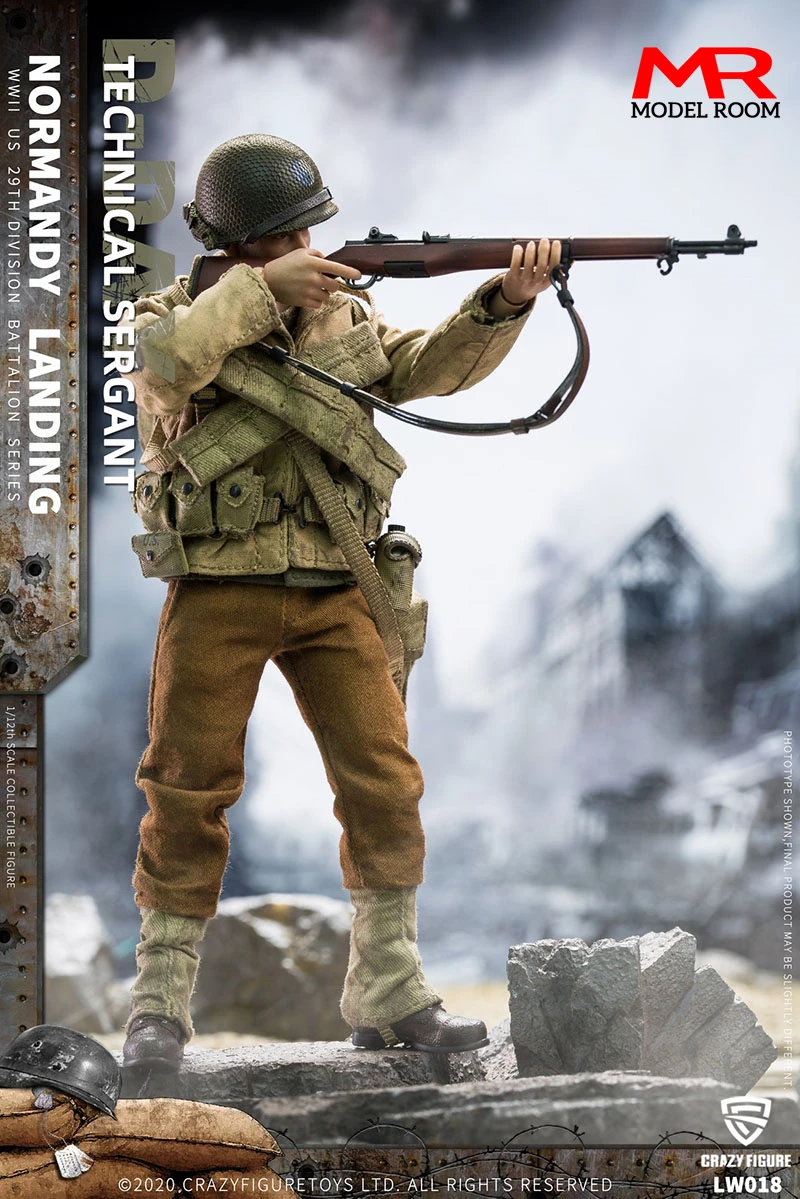 Crazy Figure LW018 1/12 WWII US Rangers On D-Day Technical Sergeant Figure 6'' Male Soldier Action Doll Full Set Collectible Toy