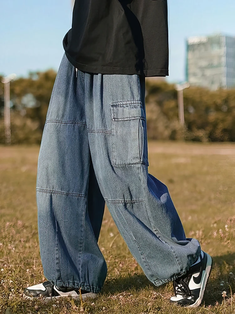 Y2k فضفاض الجينز الرجال الشارع الشهير المال القديم خمر السراويل البضائع جديد روك كاوبوي الركض واسعة الساق السراويل الدنيم كبيرة الحجم
