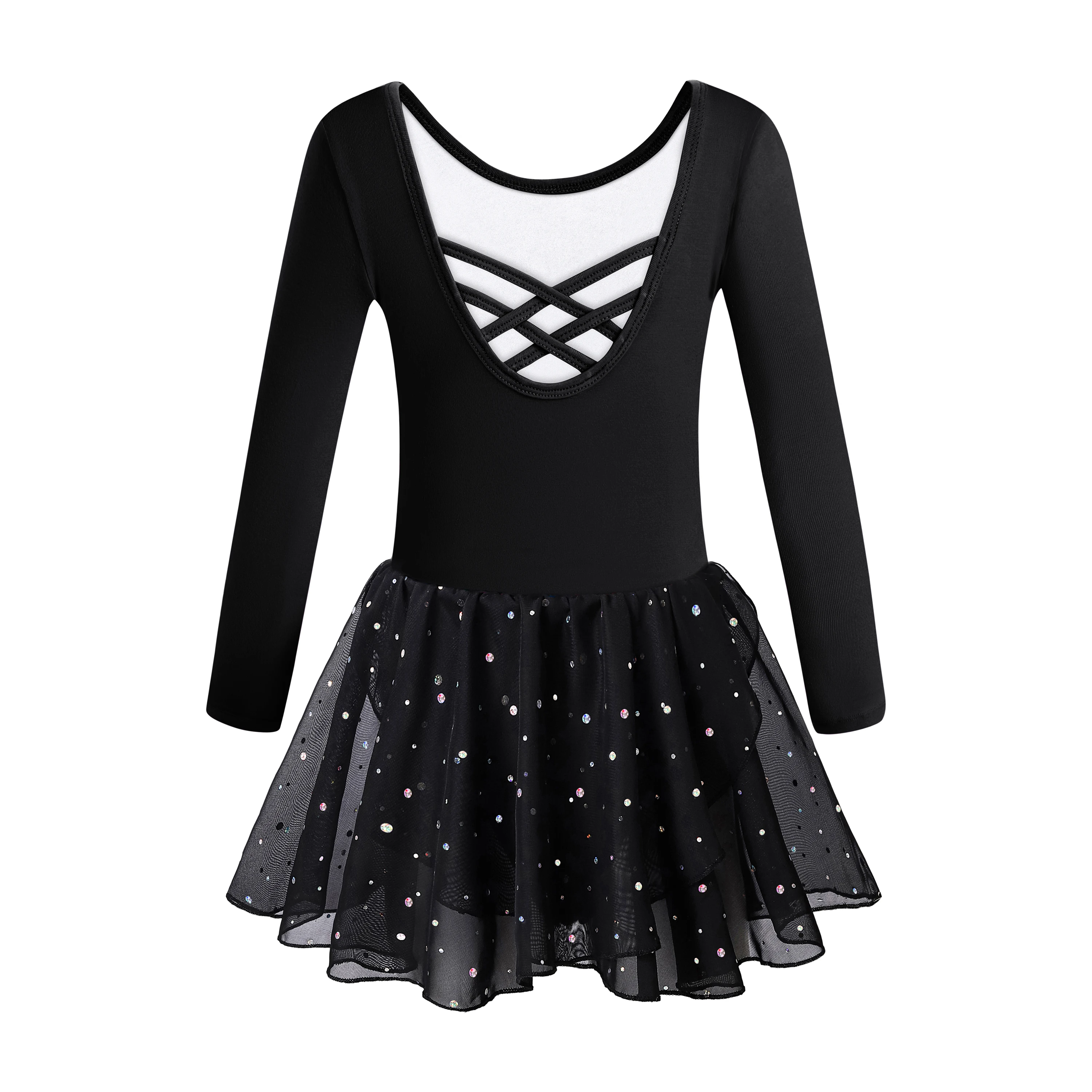 Girls Ballet Leotards for Dance Camisole Dress Hollow Crisscross Back,Shiny Skirt